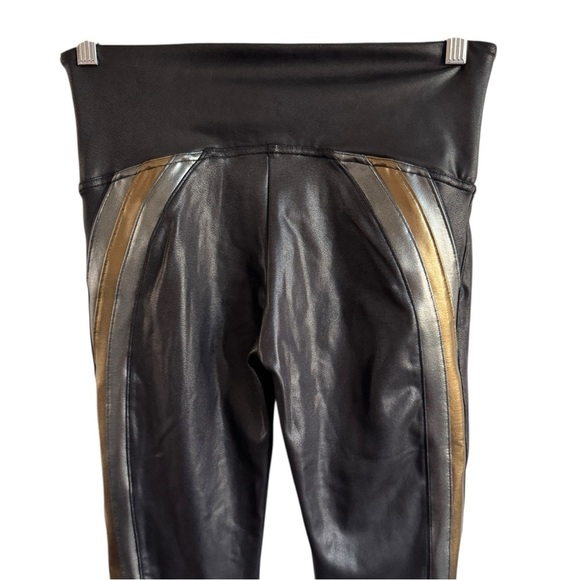 Spanx Faux Leather Stripe Black Metallic Leggings, Size L - Picture 11 of 12